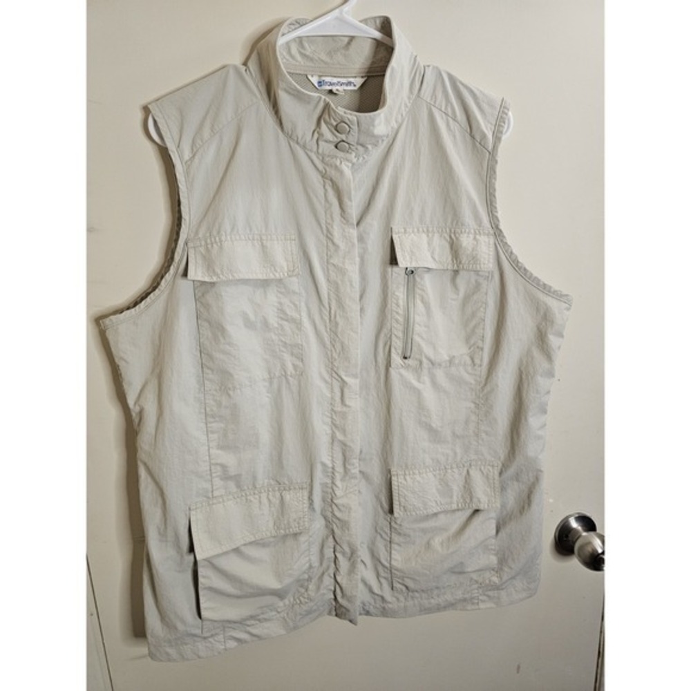 Travel Smith‎ Vest Mens XL Beige Sleeveless Cargo Pockets Safari Photography